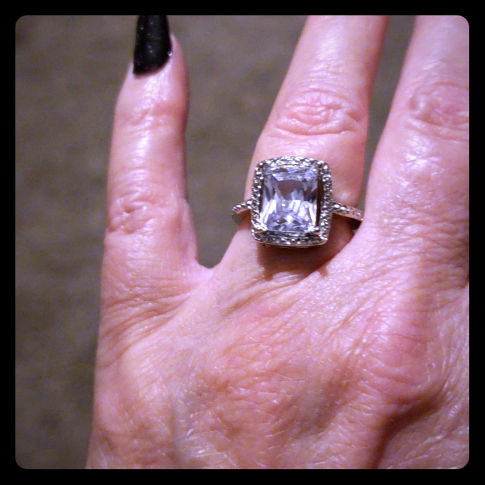 925 stamped silver and white topaz engagement ring